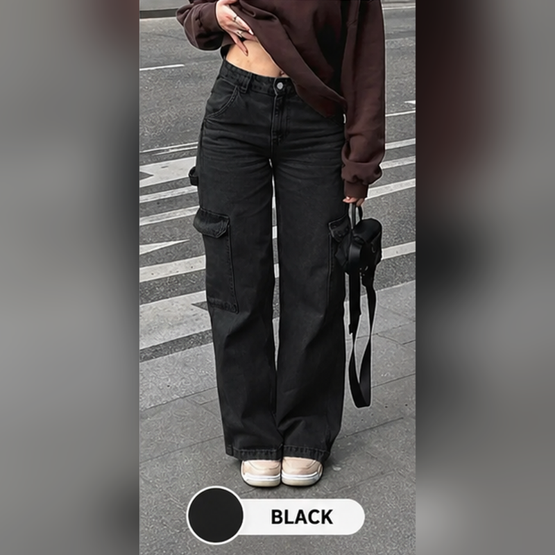 Women's High-Waisted Wide-Leg Cargo Jeans