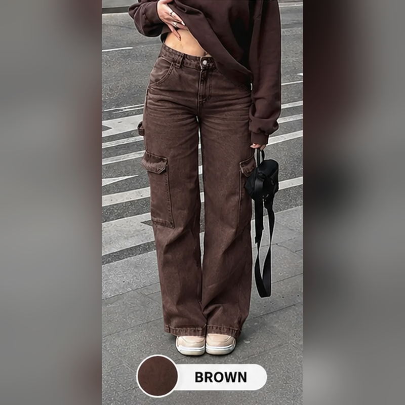 Women's High-Waisted Wide-Leg Cargo Jeans