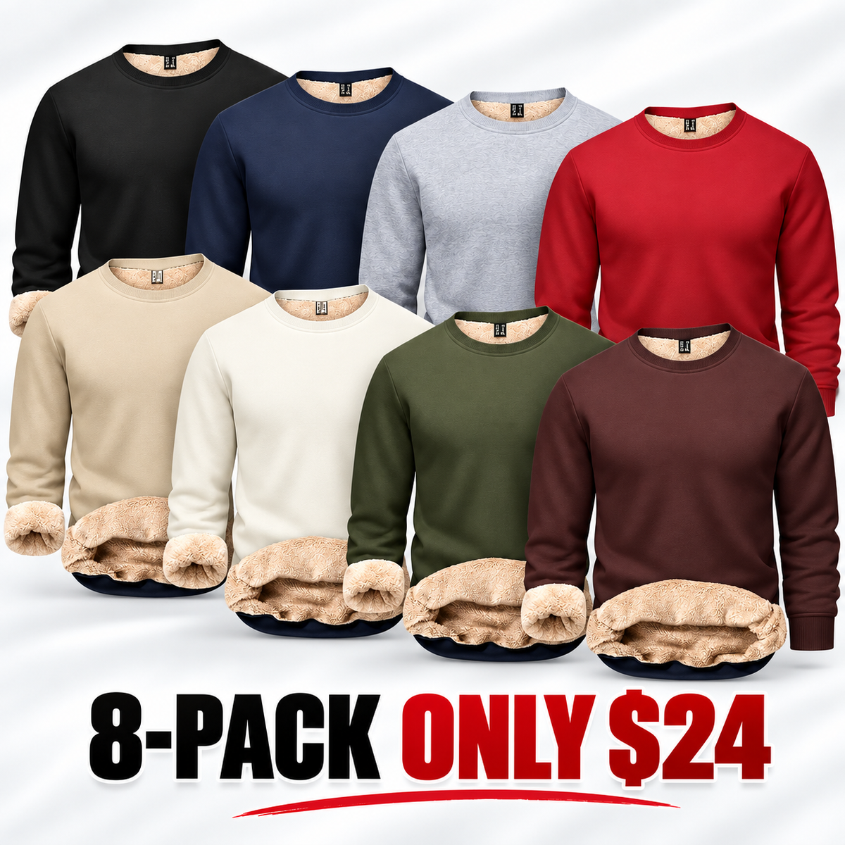 💝💝Men's Fitted Crewneck Fleece Lined Sweatshirt, Wind Resistant Polyester Athletic Pullover, Casual Fashion Active Tops