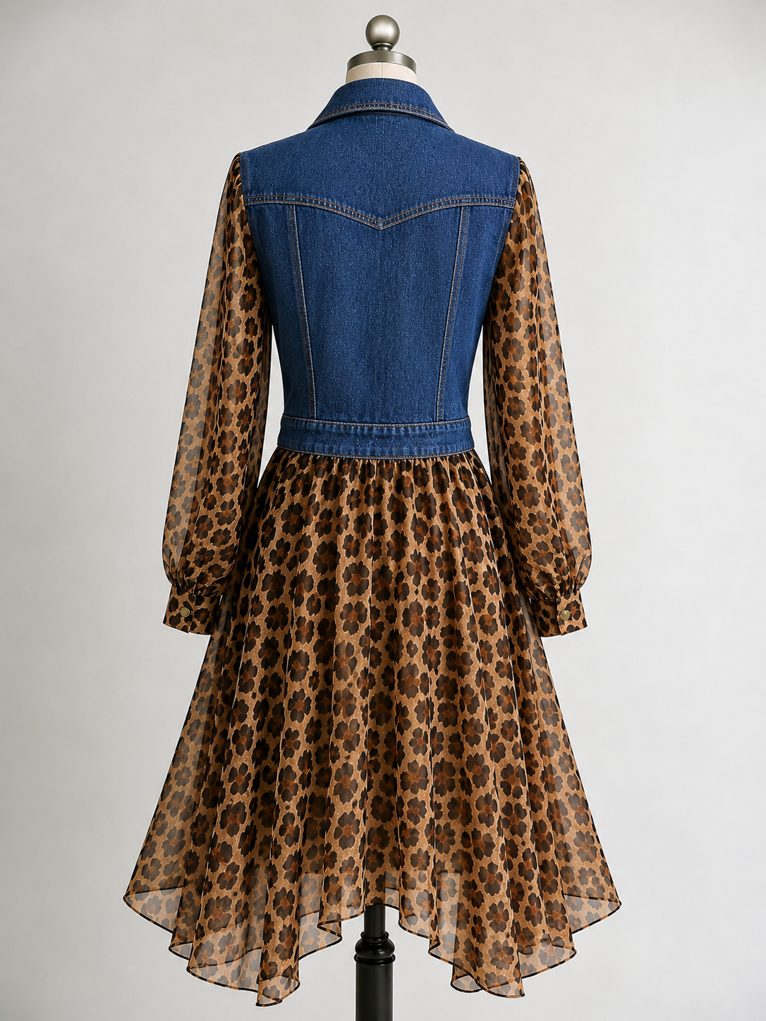 💚Milan Denim Bodice Leopard Dress