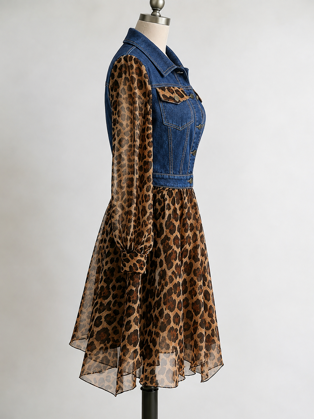 💚Milan Denim Bodice Leopard Dress