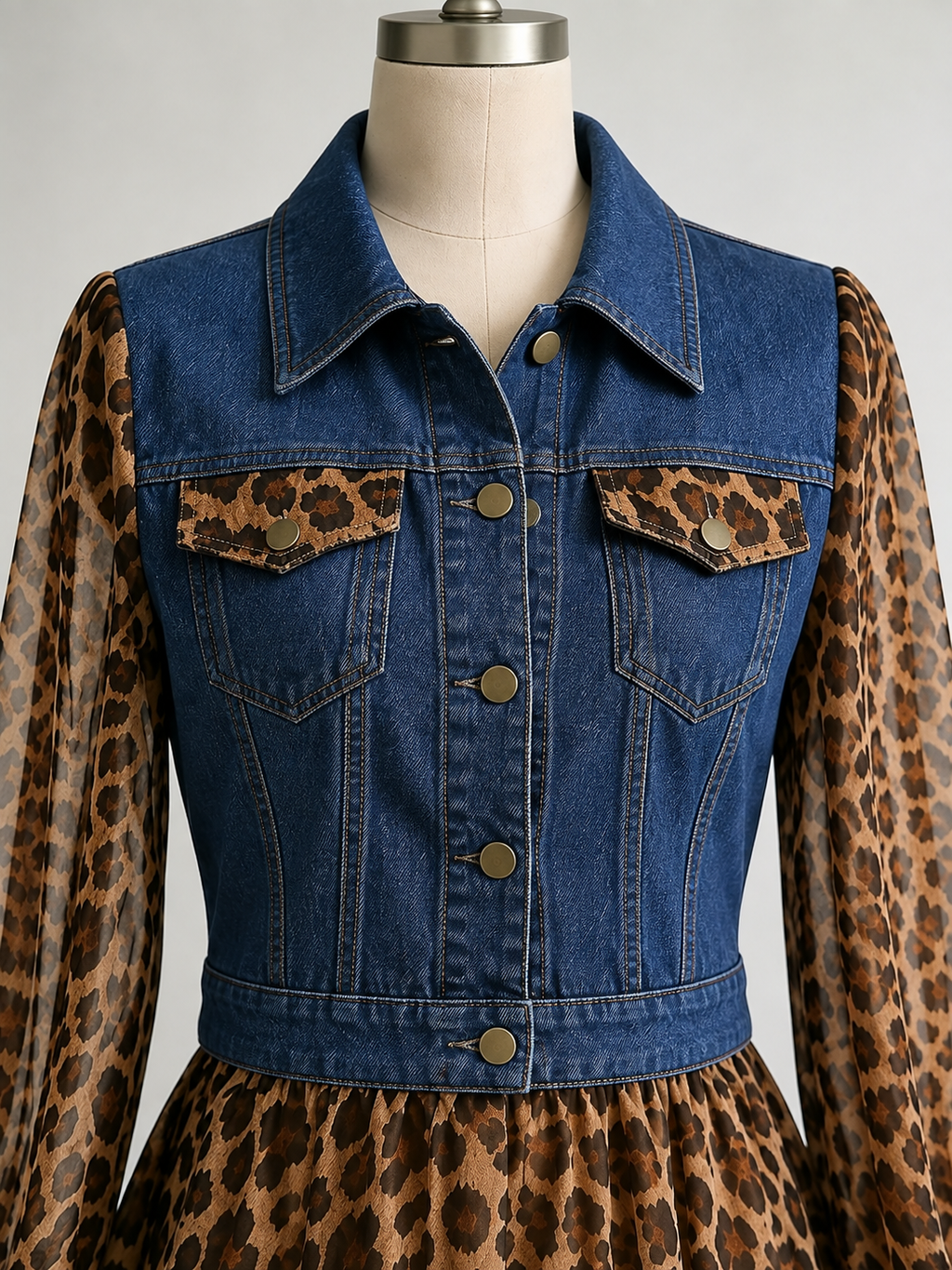 💚Milan Denim Bodice Leopard Dress