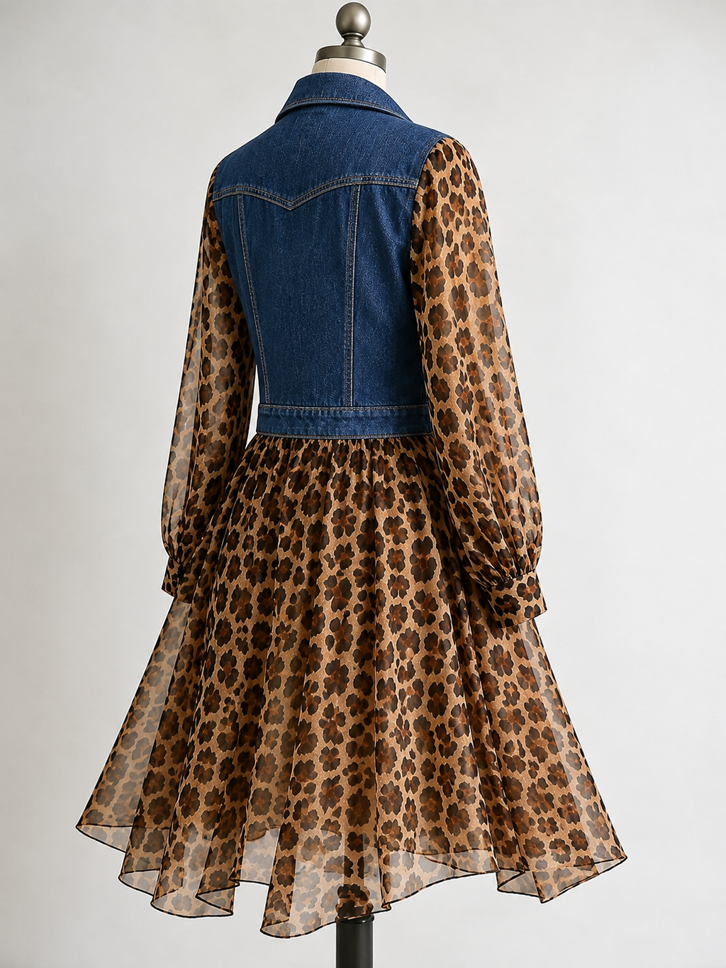 💚Milan Denim Bodice Leopard Dress