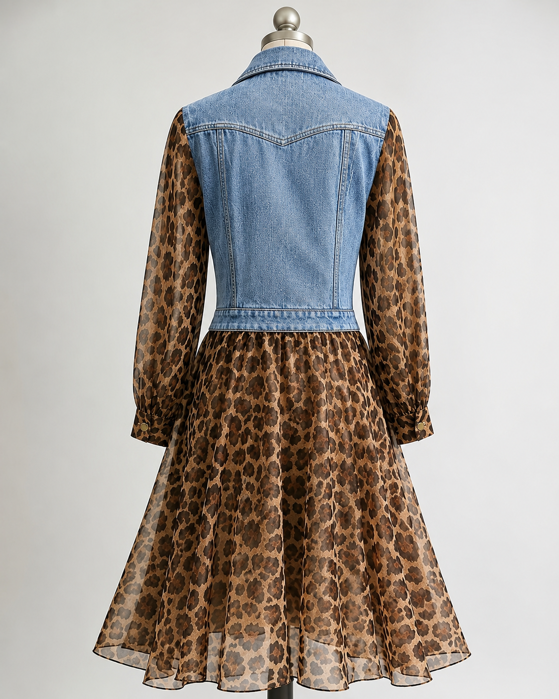 💚Milan Denim Bodice Leopard Dress
