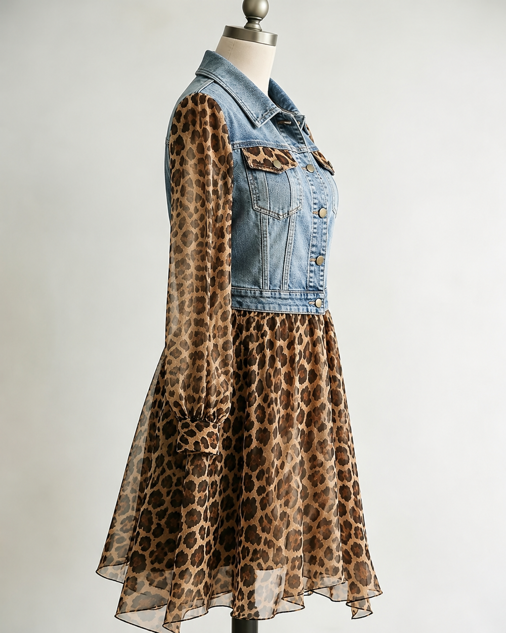 💚Milan Denim Bodice Leopard Dress