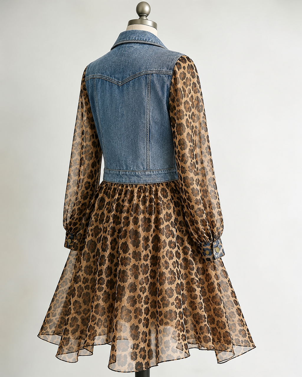 💚Milan Denim Bodice Leopard Dress