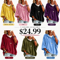 💝💝Women’s 3/4 Sleeves Minimalist Velour Hoodie Top