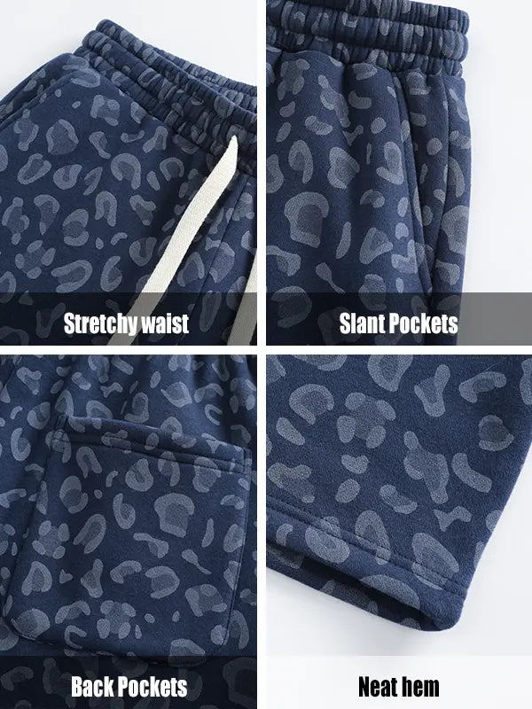Unisex 100% Cotton 2-Piece All-Over Leopard Print Streetwear Set - Loose-Fit Hoodie & Wide-Leg Pants