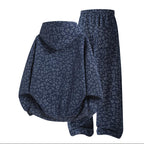 Unisex 100% Cotton 2-Piece All-Over Leopard Print Streetwear Set - Loose-Fit Hoodie & Wide-Leg Pants