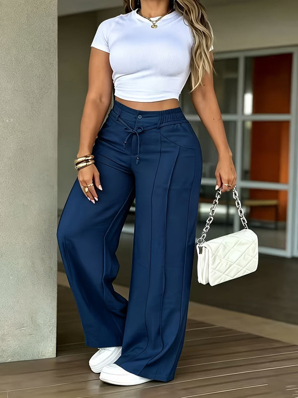 💝💝Women's High-Waisted Straight-Leg Pants with Front Seam Detail & Elastic Back Waistband – Comfortable, Versatile Trousers for Work & Everyday Wear