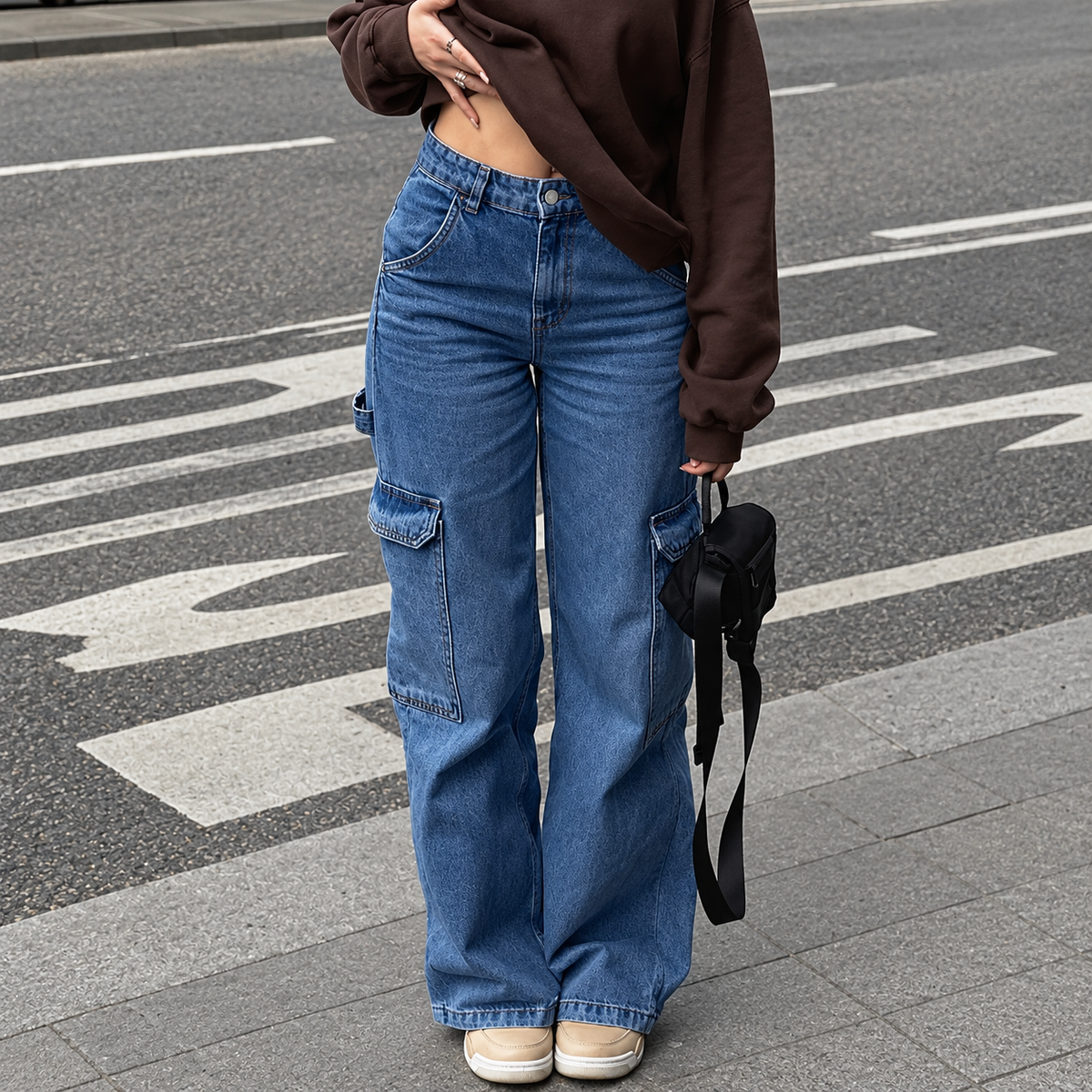 Women's High-Waisted Wide-Leg Cargo Jeans