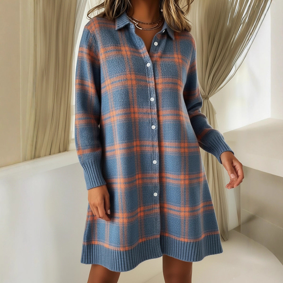 💝💝CLEARANCE SALE🔥 Women's Plaid Print Casual Cotton Buttoned Cardigan Sweater