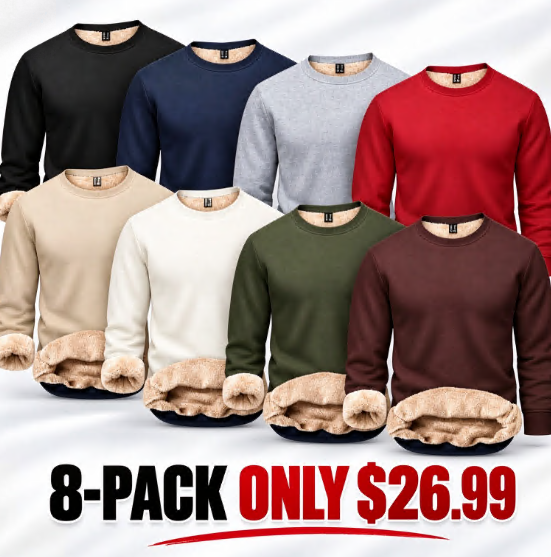 🌸🌸Men's Fitted Crewneck Sherpa Lined Sweatshirt, Wind Resistant Polyester Athletic Pullover Casual Top