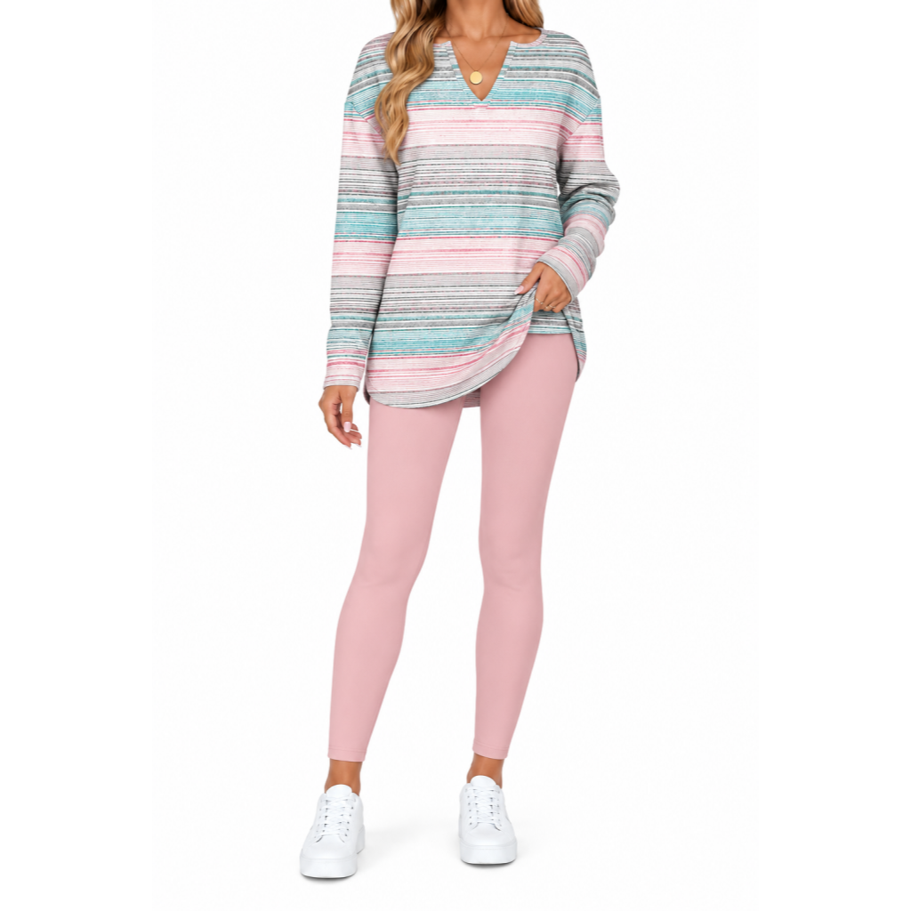 💚Women's 2-Piece Lounge Set – Long Sleeve Top & Plaid Leggings