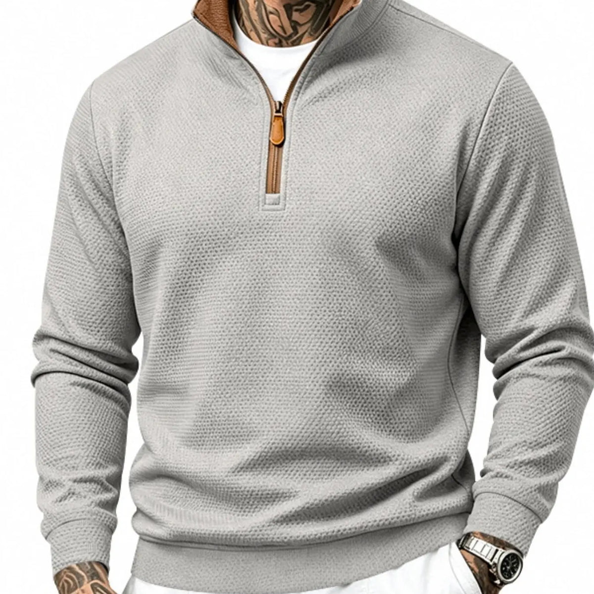 💚Men's Waffle-Knit Polyester Quarter-Zip Pullover Outdoor