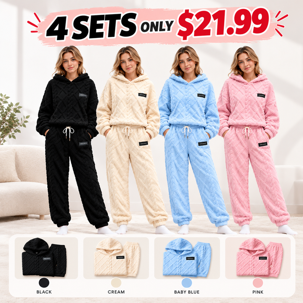 💝💝Textured Fleece-Look Hoodie And Pants Set