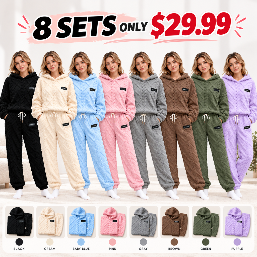 💝💝Textured Fleece-Look Hoodie And Pants Set