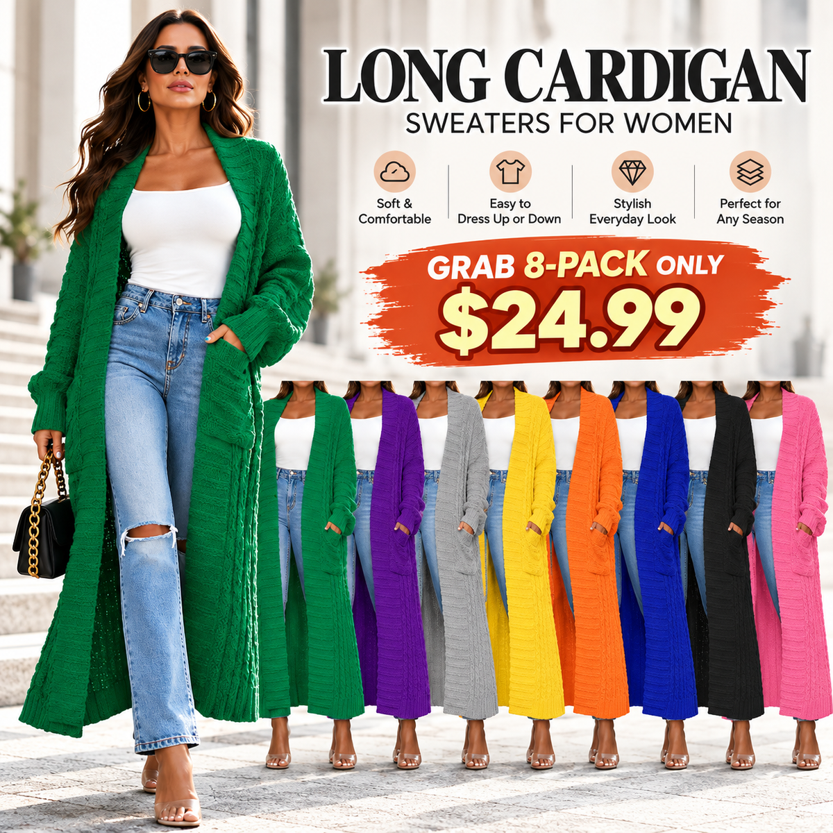 💝💝Women's Long Cardigan 2026 Oversized Coat Long Sleeve Open Cardigan Knitted Extra