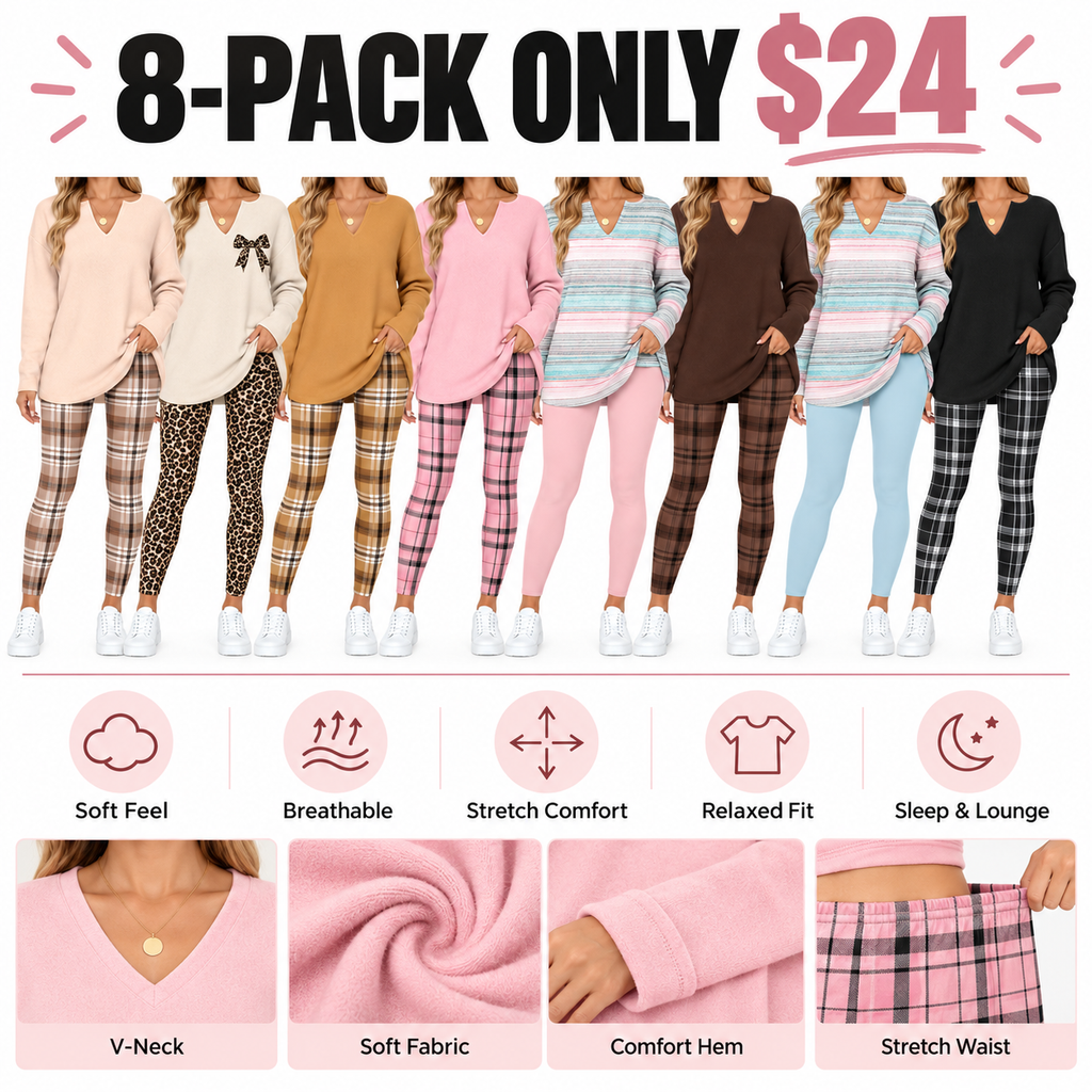 💝💝Women's 2-Piece Lounge Set – Long Sleeve Top & Plaid Leggings