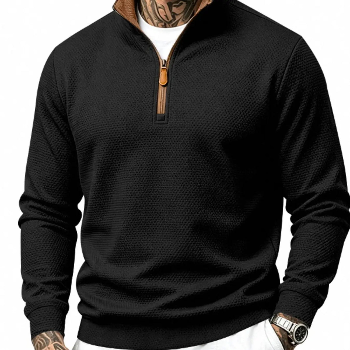 💚Men's Waffle-Knit Polyester Quarter-Zip Pullover Outdoor