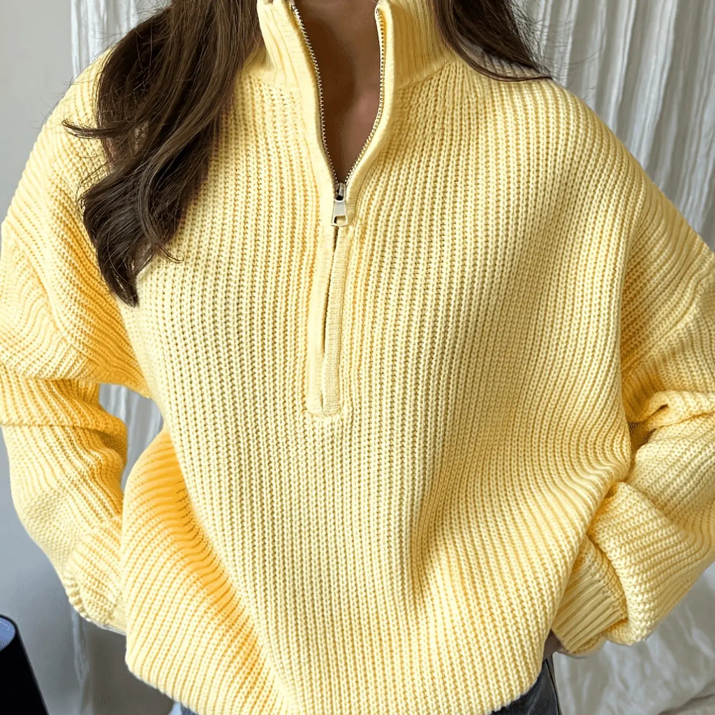 💚Women's Cream Half-Zip Knit Sweater Stand Collar