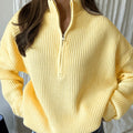 💚Women's Cream Half-Zip Knit Sweater Stand Collar