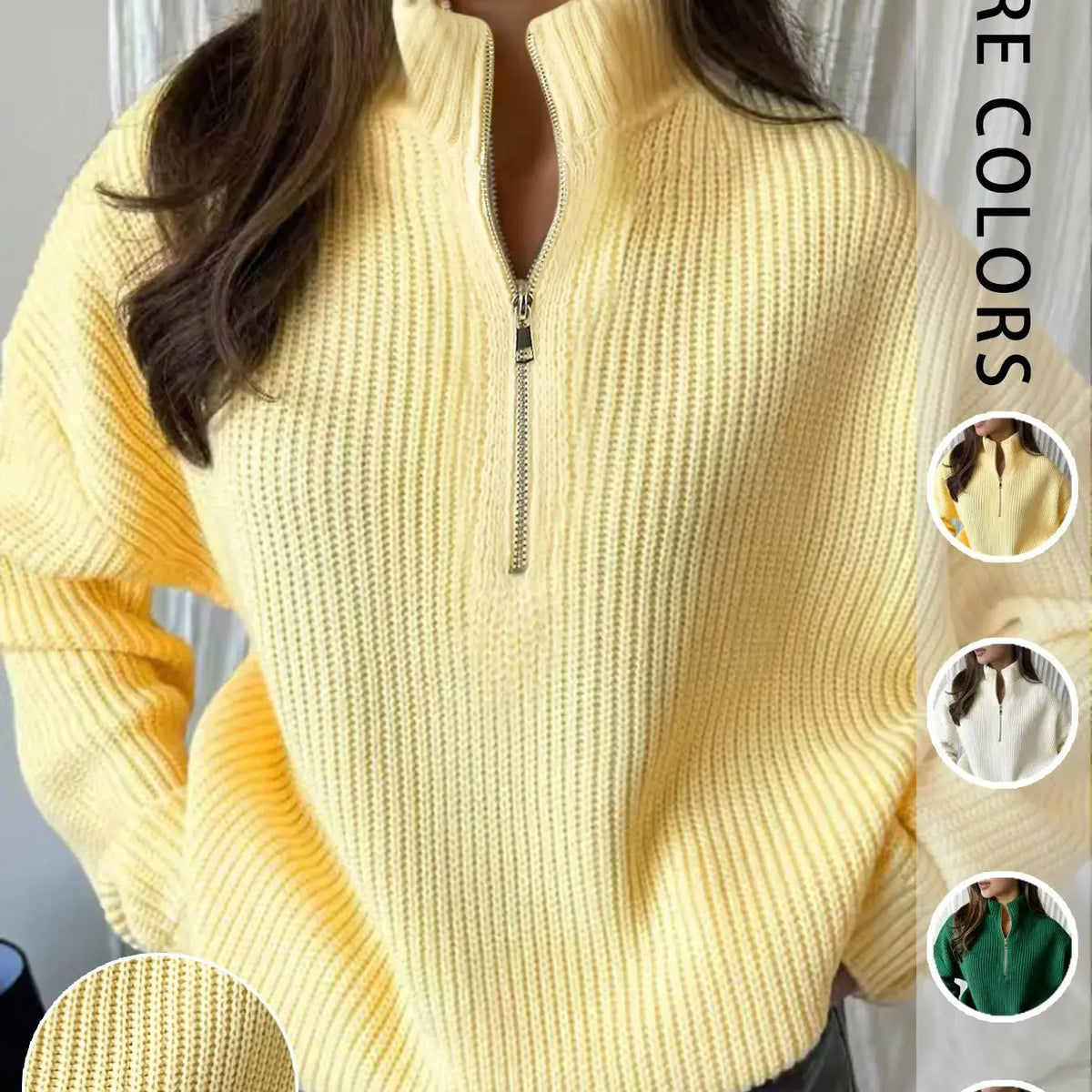 💚Women's Cream Half-Zip Knit Sweater Stand Collar