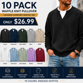💚Men's Layered Comfort Waffle Knit Pullover – Soft Thermal Long Sleeve Sweater