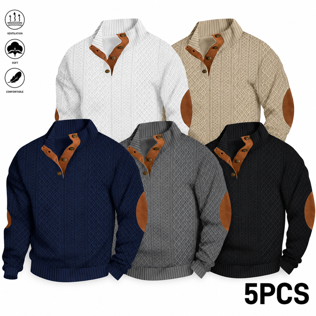 💝💝Men's Jacquard Stand Collar Henley Shirt