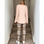 💝💝Women's 2-Piece Lounge Set – Long Sleeve Top & Plaid Leggings
