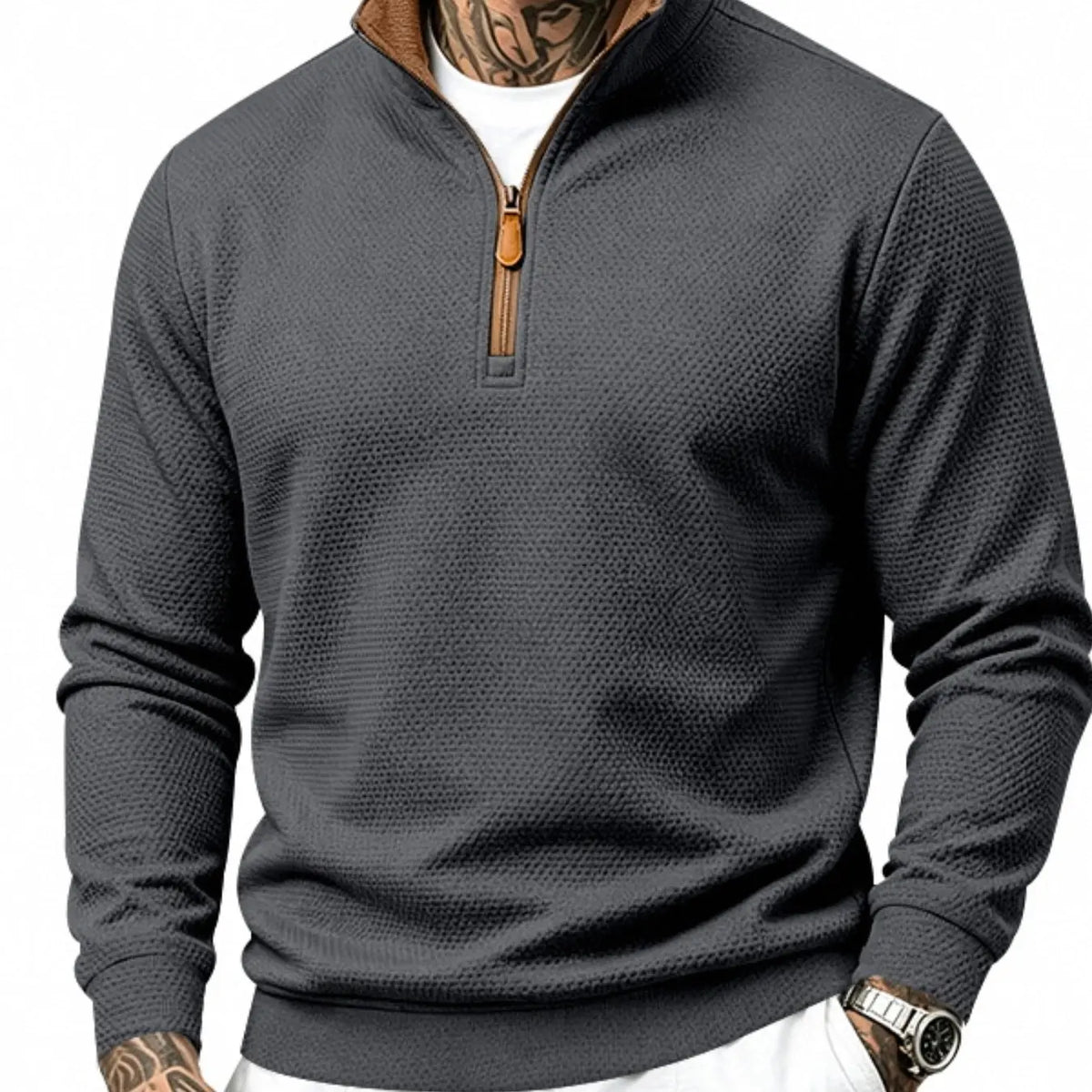 💚Men's Waffle-Knit Polyester Quarter-Zip Pullover Outdoor