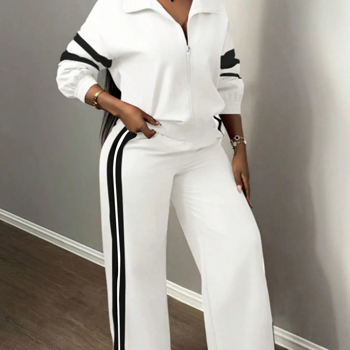 💚Women’s Two-Piece Sporty Set—Green Zipper Jacket M