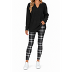 💝💝Women's 2-Piece Lounge Set – Long Sleeve Top & Plaid Leggings
