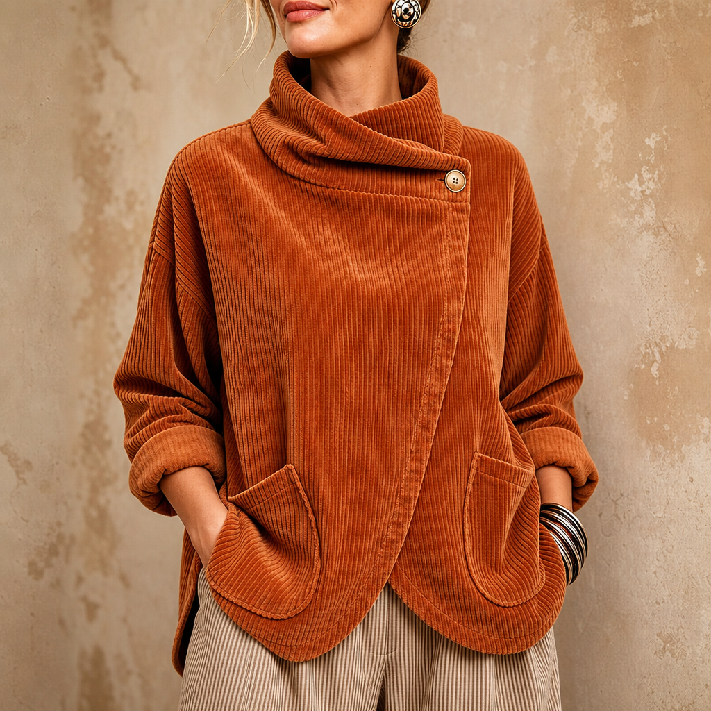 💚Draperie – Asymmetric Button-Wrap Corduroy Top