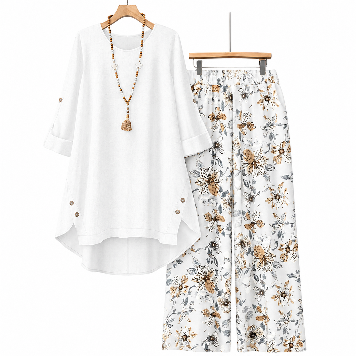 💚Women's Cotton Linen Half Sleeve Top ＆ Pants Set – Breathable & lightweight