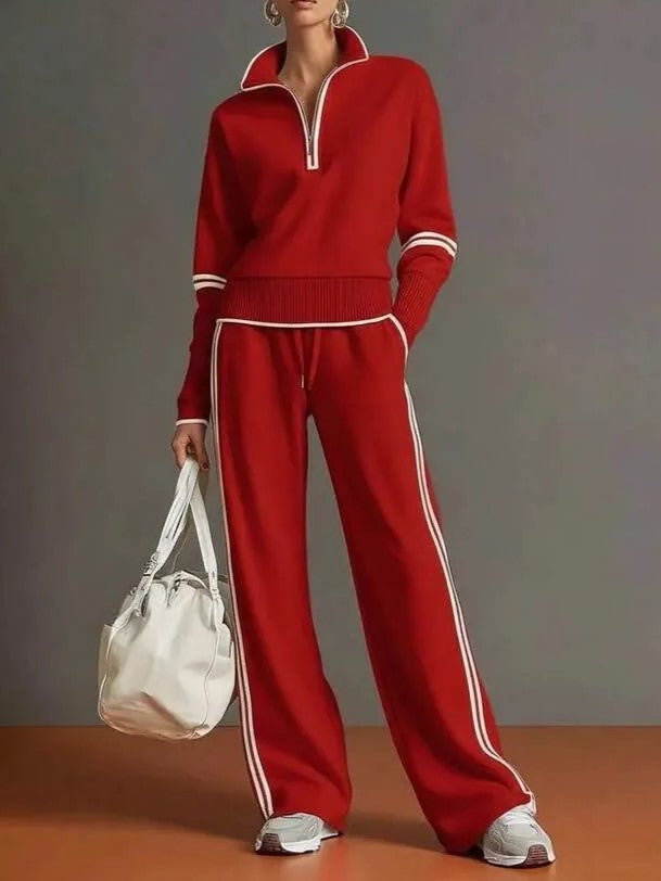 🌿🌿LAST DAY SAVE 49%🔥Women's Sporty Striped Quarter-Zip Lounge Set