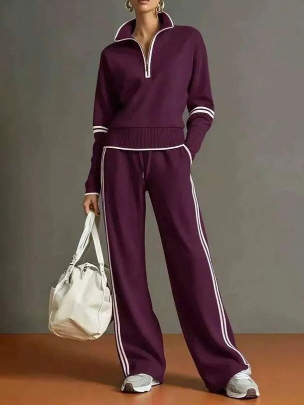 🌿🌿LAST DAY SAVE 49%🔥Women's Sporty Striped Quarter-Zip Lounge Set