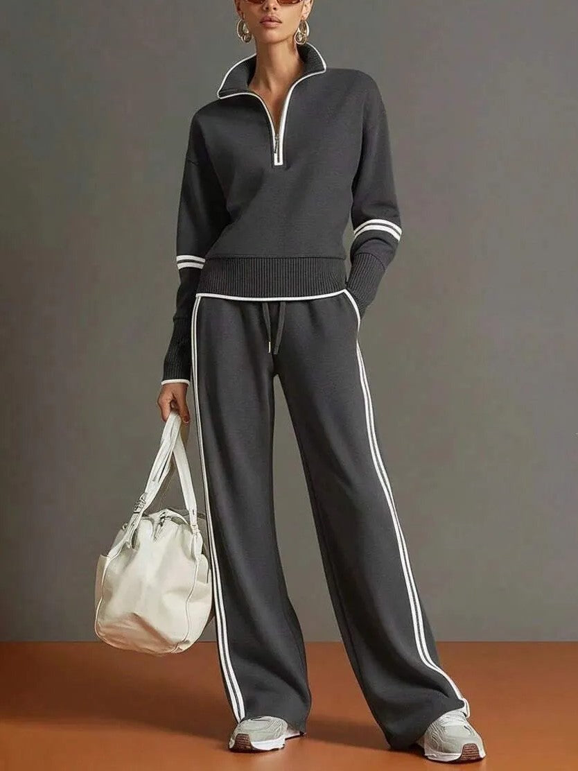 🌿🌿LAST DAY SAVE 49%🔥Women's Sporty Striped Quarter-Zip Lounge Set