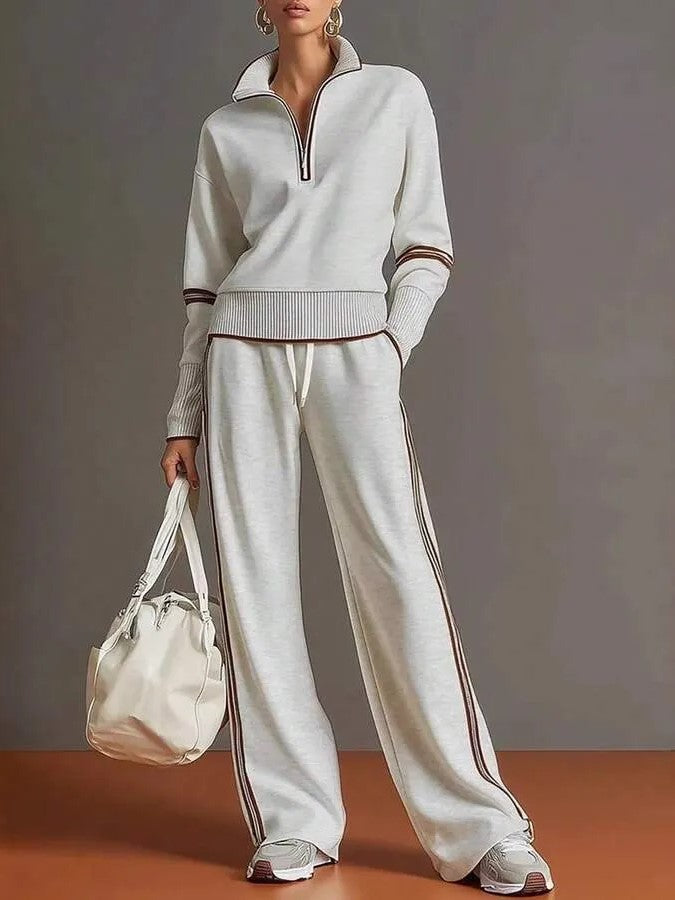 🌿🌿LAST DAY SAVE 49%🔥Women's Sporty Striped Quarter-Zip Lounge Set