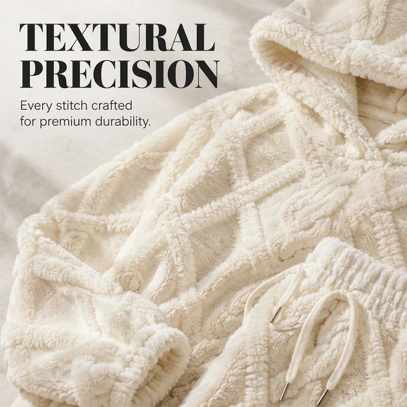💝💝Textured Fleece-Look Hoodie And Pants Set