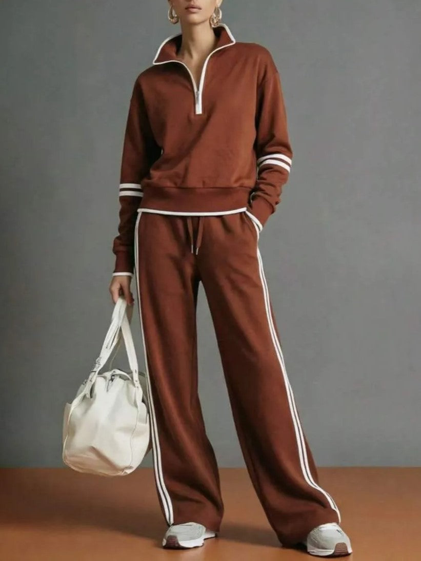 🌿🌿LAST DAY SAVE 49%🔥Women's Sporty Striped Quarter-Zip Lounge Set