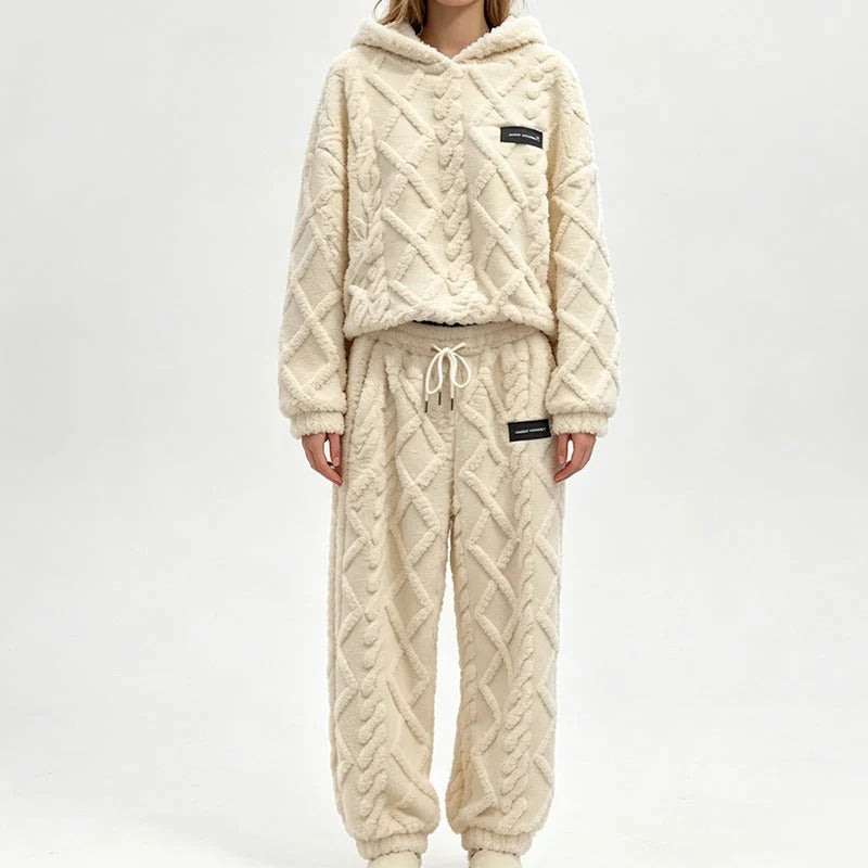💝💝Textured Fleece-Look Hoodie And Pants Set
