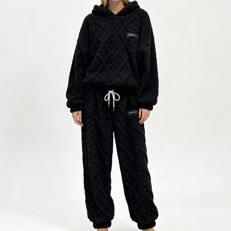 💝💝Textured Fleece-Look Hoodie And Pants Set