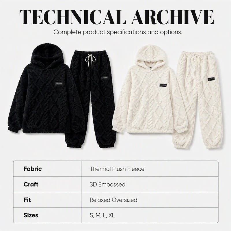 💝💝Textured Fleece-Look Hoodie And Pants Set