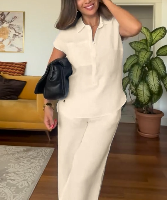 💝💝Last day 50%OFF🔥Women's Summer Linen Casual Shirt Wide-Leg Pants Two-Piece Suit(Buy 2 Free Shipping)