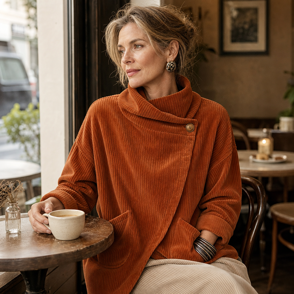 💚Draperie – Asymmetric Button-Wrap Corduroy Top