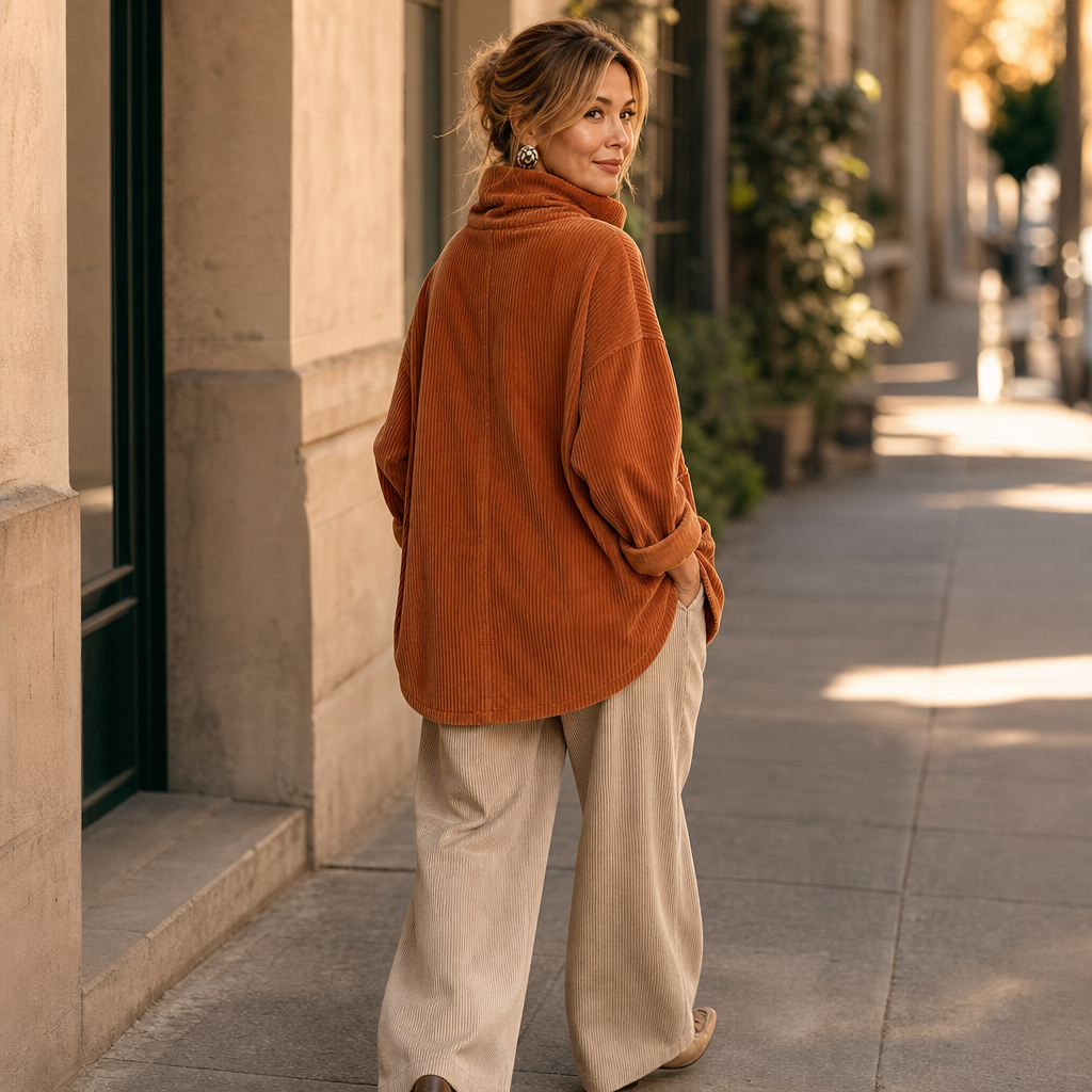 💚Draperie – Asymmetric Button-Wrap Corduroy Top