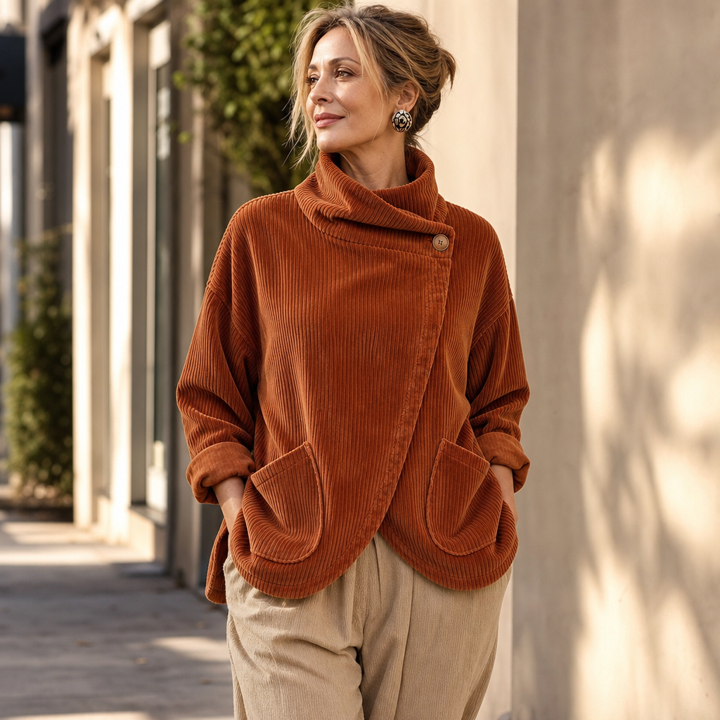 💚Draperie – Asymmetric Button-Wrap Corduroy Top