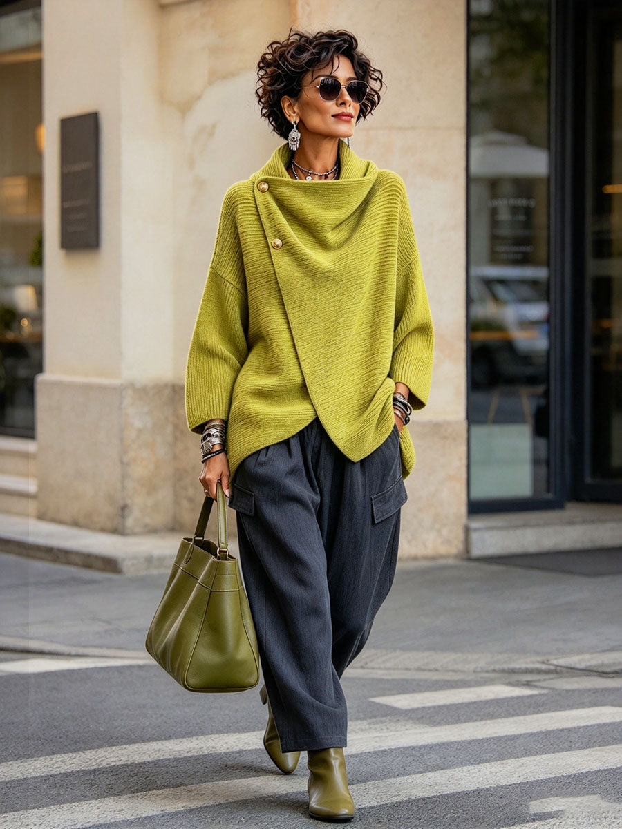 💝💝Relaxed Chic Knitted Asymmetric Button-up Top