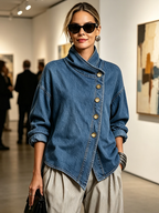 🌿🌿LAST DAY SAVE 49%🔥Chic Oversized Asymmetrical Denim Shirt